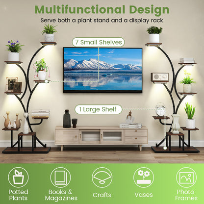 Indoor Plant Stand with Grow Lights 58" Tall 8-Tier Corner Metal Plant Shelf-Set of 1, Brown Plant Stands at Gallery Canada