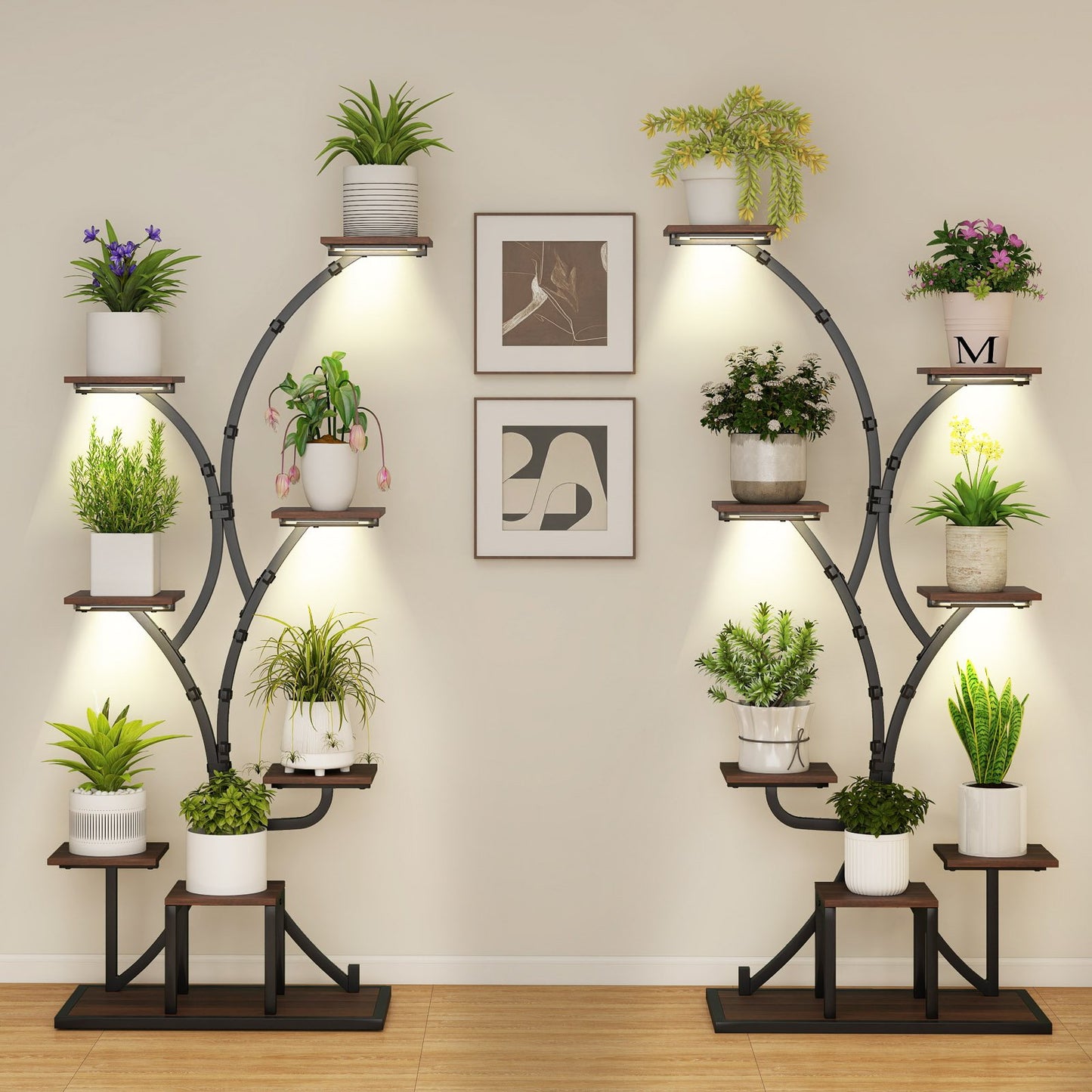Indoor Plant Stand with Grow Lights 58" Tall 8-Tier Corner Metal Plant Shelf-Set of 2, Brown Plant Stands at Gallery Canada