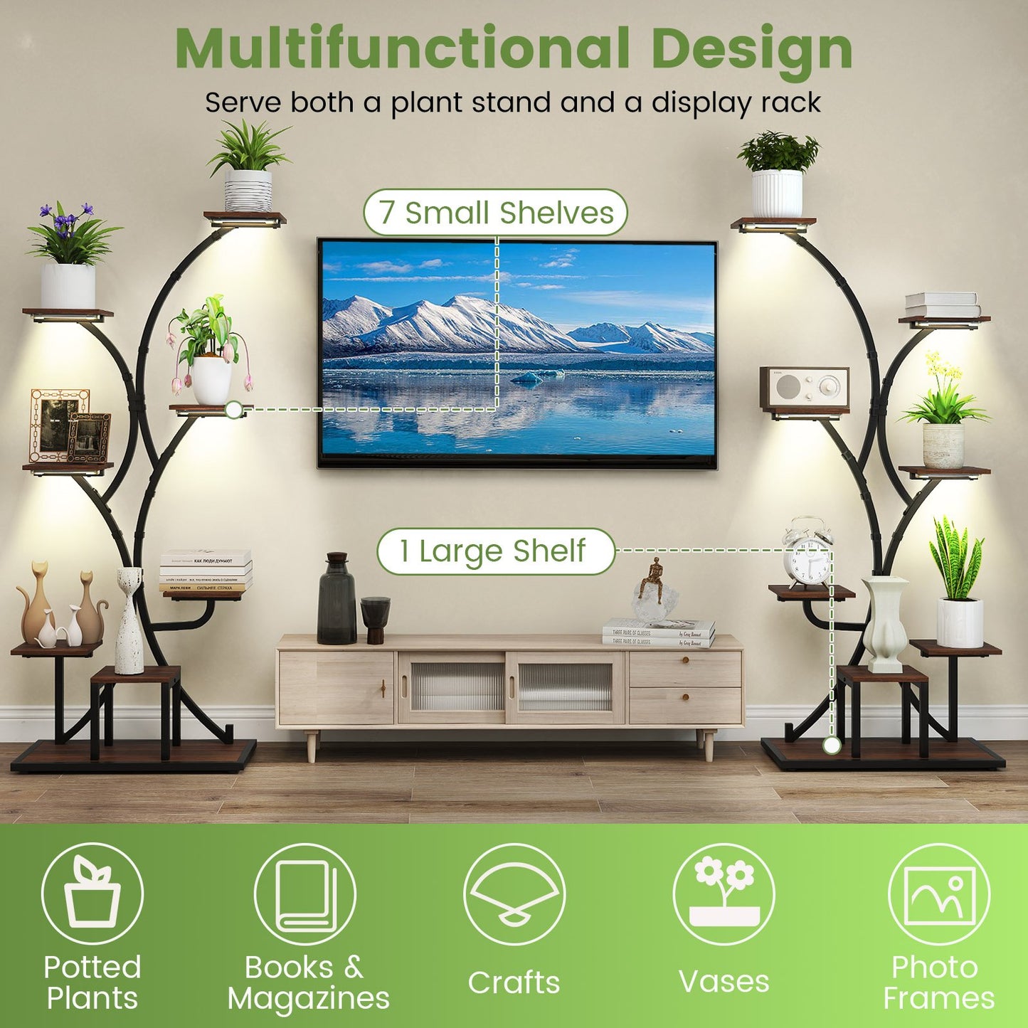 Indoor Plant Stand with Grow Lights 58" Tall 8-Tier Corner Metal Plant Shelf-Set of 2, Brown Plant Stands at Gallery Canada