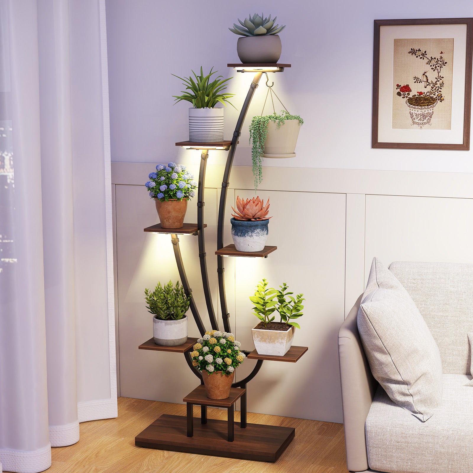Indoor Plant Stand with Grow Lights Tall 8-Tier Corner Metal Plant Shelf-1 Piece, Brown Plant Stands at Gallery Canada