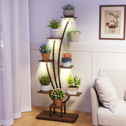 Indoor Plant Stand with Grow Lights Tall 8-Tier Corner Metal Plant Shelf-1 Piece, Brown Plant Stands at Gallery Canada