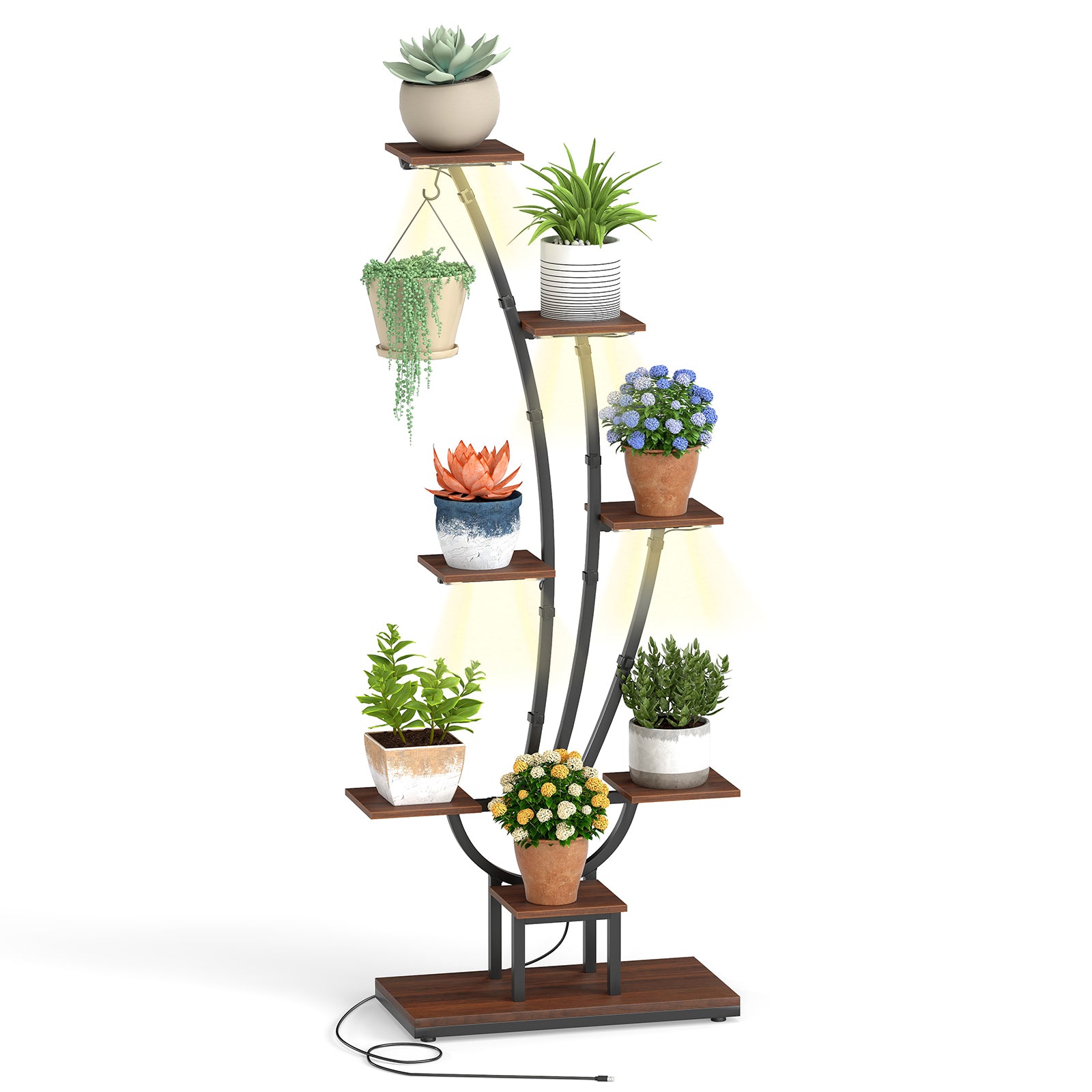 Indoor Plant Stand with Grow Lights Tall 8-Tier Corner Metal Plant Shelf-1 Piece, Brown Plant Stands Brown at Gallery Canada