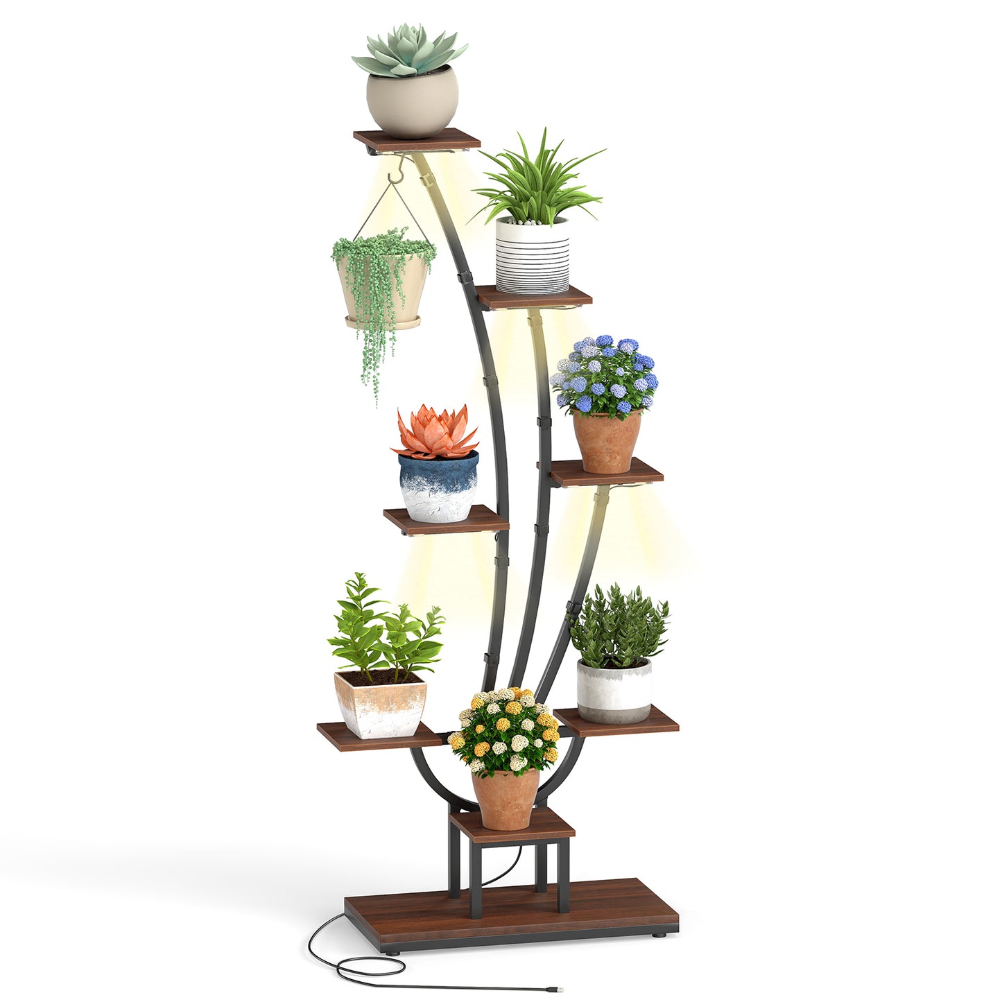 Indoor Plant Stand with Grow Lights Tall 8-Tier Corner Metal Plant Shelf-1 Piece, Brown Plant Stands Brown at Gallery Canada
