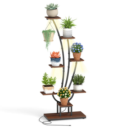 Indoor Plant Stand with Grow Lights Tall 8-Tier Corner Metal Plant Shelf-1 Piece, Brown Plant Stands Brown at Gallery Canada