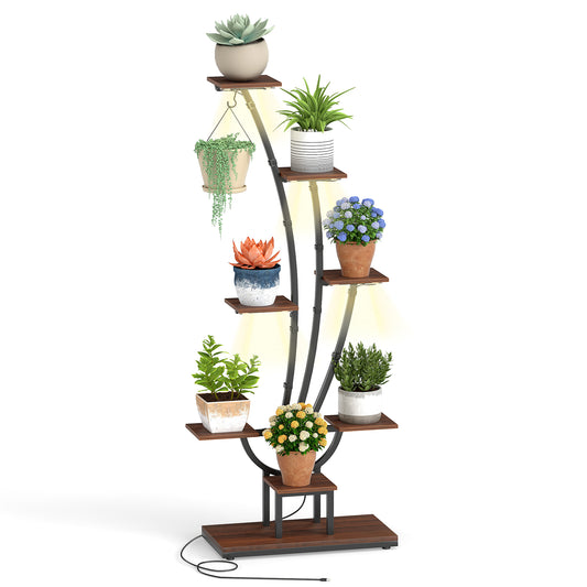 Indoor Plant Stand with Grow Lights Tall 8-Tier Corner Metal Plant Shelf-1 Piece, Brown Plant Stands Brown at Gallery Canada