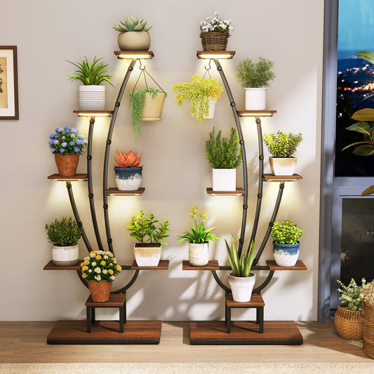 Indoor Plant Stand with Grow Lights Tall 8-Tier Corner Metal Plant Shelf-Set of 2, Brown Plant Stands Brown at Gallery Canada