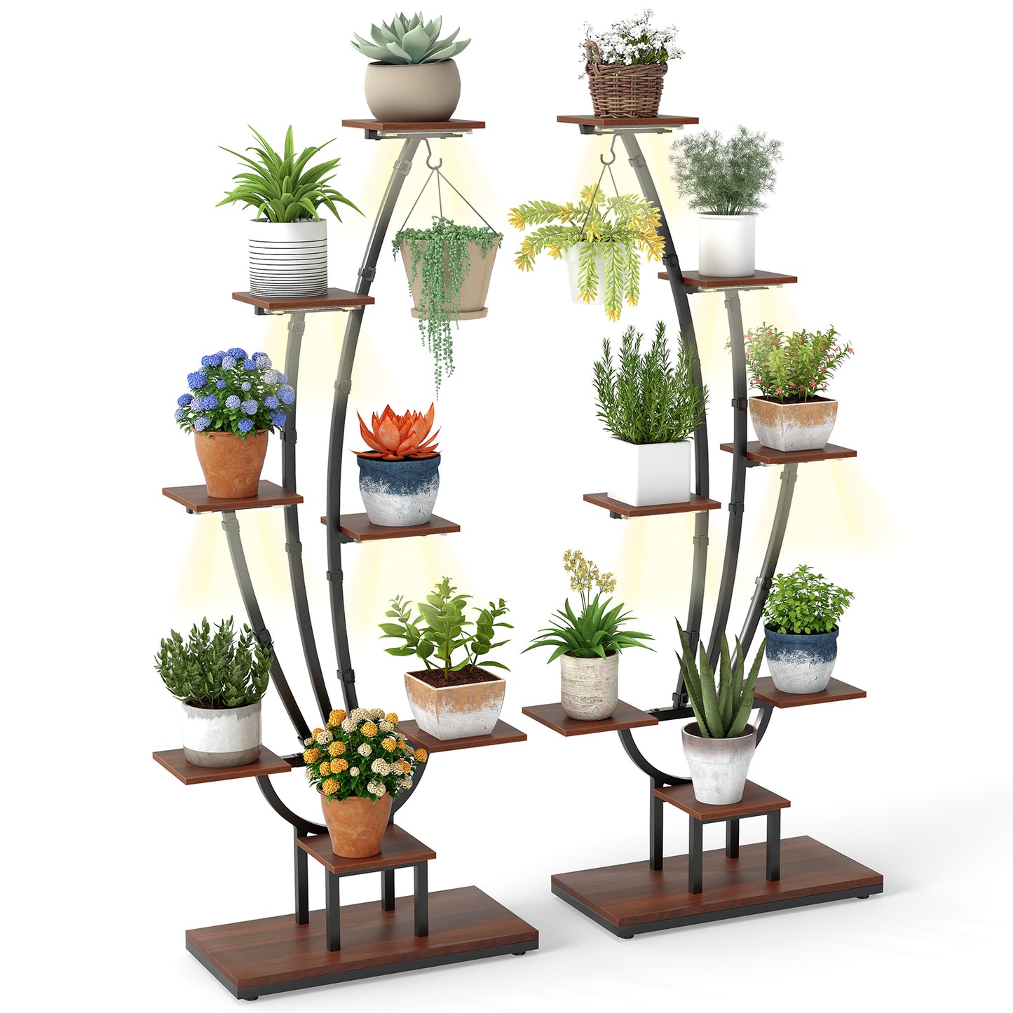 Indoor Plant Stand with Grow Lights Tall 8-Tier Corner Metal Plant Shelf-Set of 2, Brown Plant Stands Brown at Gallery Canada