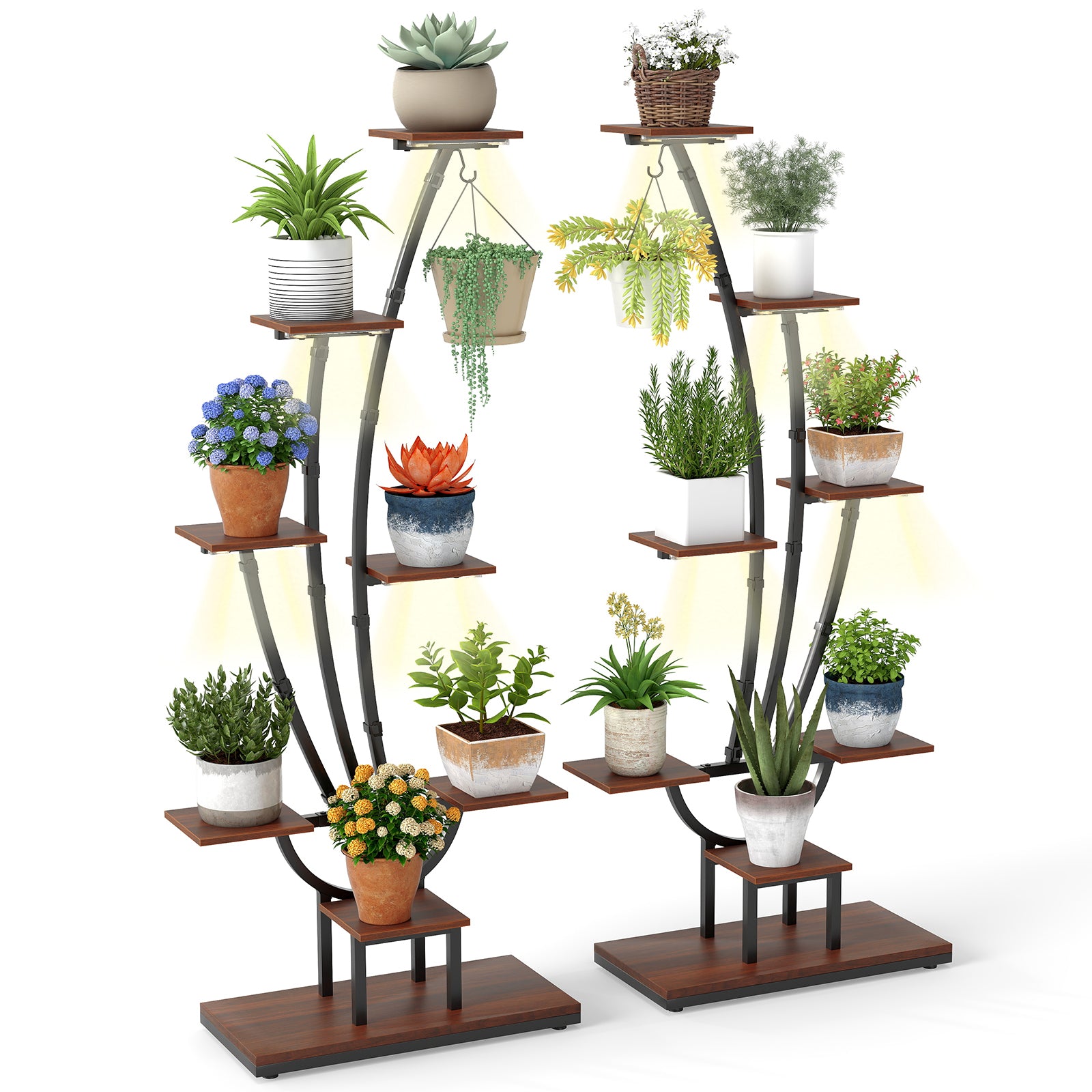 8-Tier Metal Plant Stand With Grow Lights, Set Of 2, Brown Plant Stands Brown at Gallery Canada