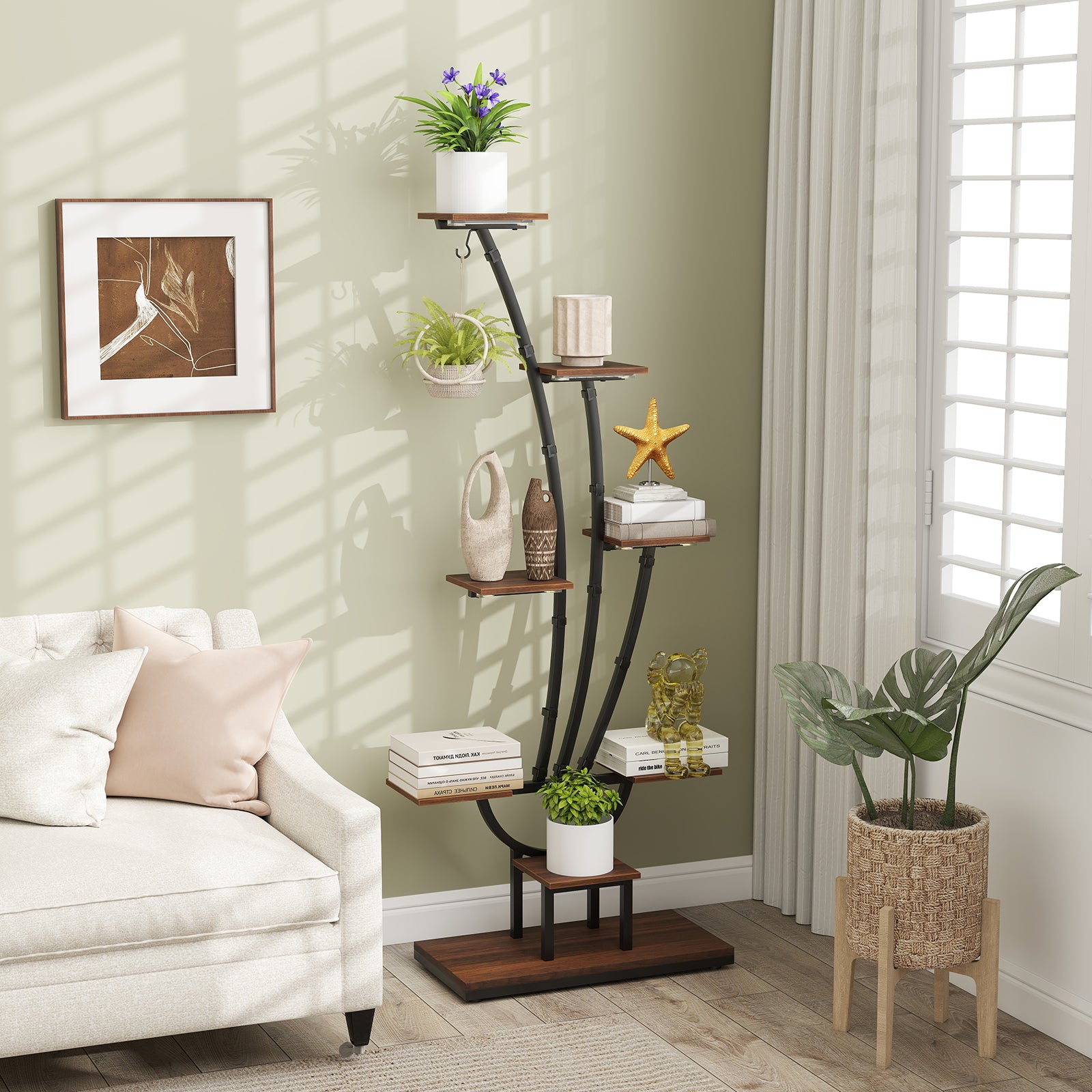 Indoor Plant Stand with Grow Lights Tall 8-Tier Corner Metal Plant Shelf-Set of 2, Brown Plant Stands at Gallery Canada