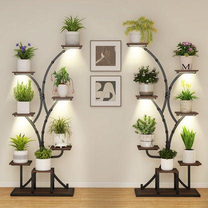 Indoor Plant Stand With Grow Lights, 58" Tall 8-Tier Corner Metal Shelf, Brown Plant Stands at Gallery Canada
