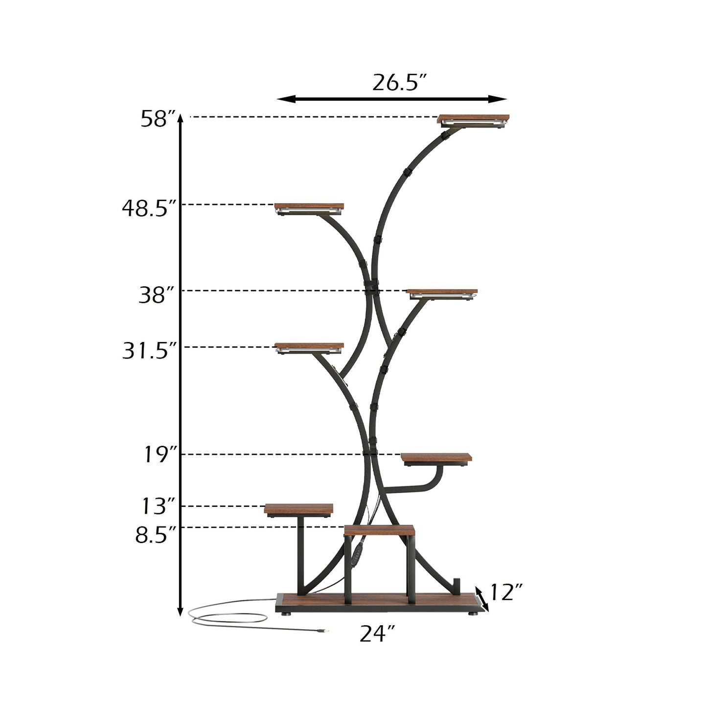 Indoor Plant Stand With Grow Lights, 58" Tall 8-Tier Corner Metal Shelf, Brown Plant Stands at Gallery Canada