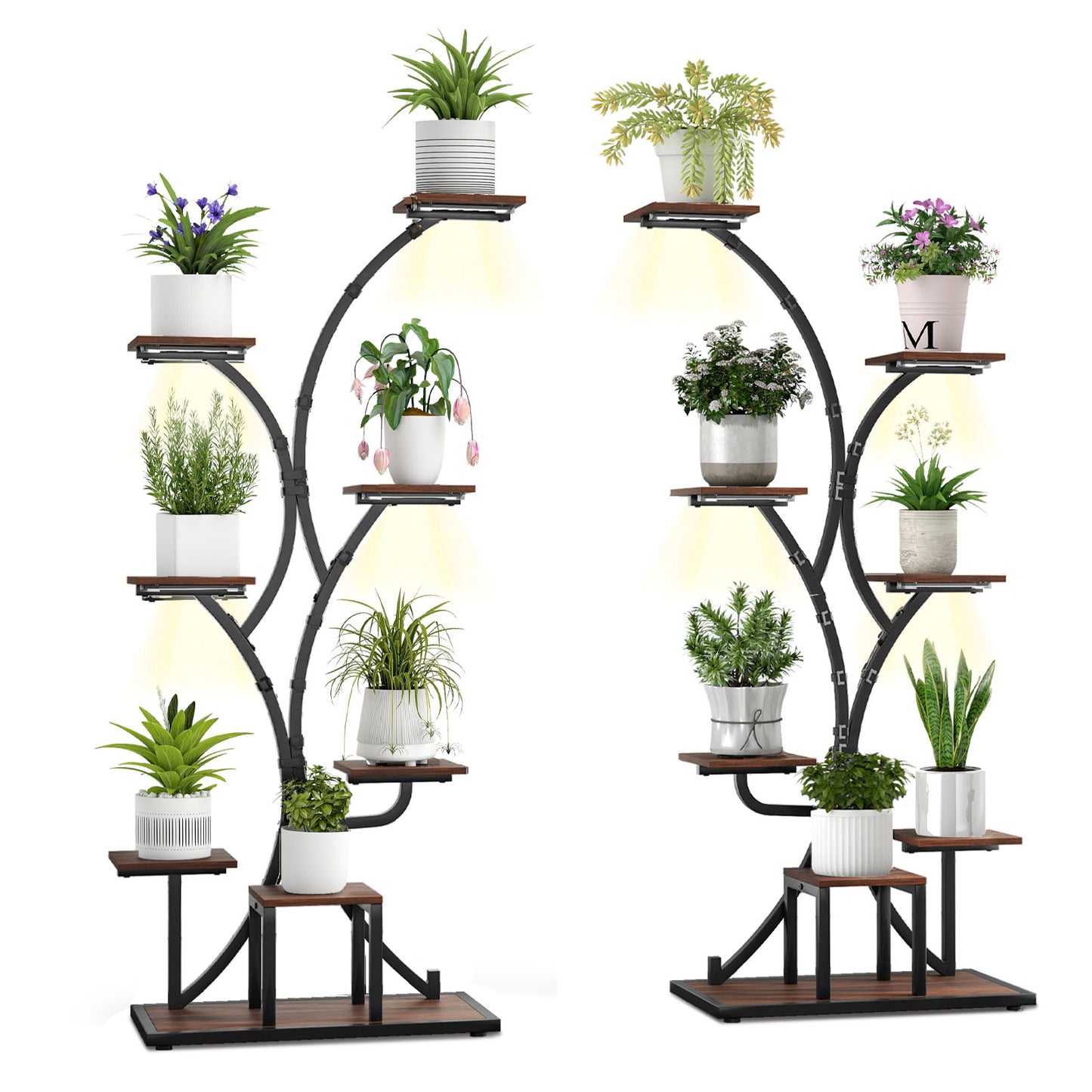 Indoor Plant Stand With Grow Lights, 58" Tall 8-Tier Corner Metal Shelf, Brown Plant Stands Brown at Gallery Canada