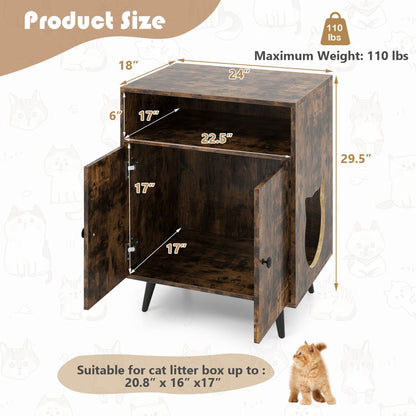 Industrial Cat Litter Box Enclosure with Entry and Open Compartment, Brown