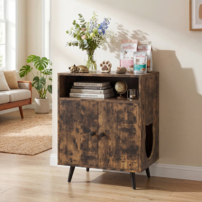 Industrial Cat Litter Box Enclosure with Entry and Open Compartment, Brown