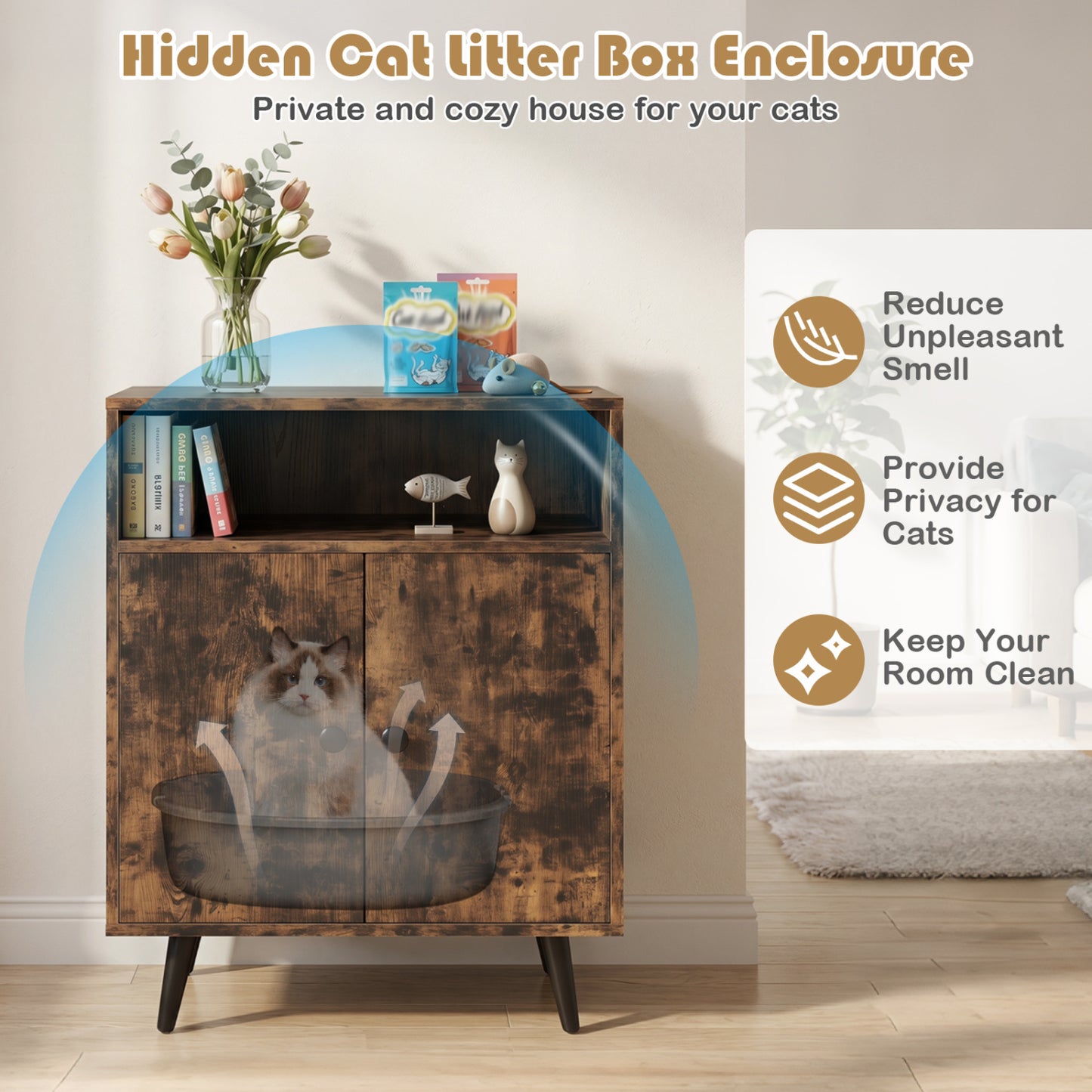 Industrial Cat Litter Box Enclosure with Entry and Open Compartment, Brown