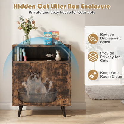 Industrial Cat Litter Box Enclosure with Entry and Open Compartment, Brown