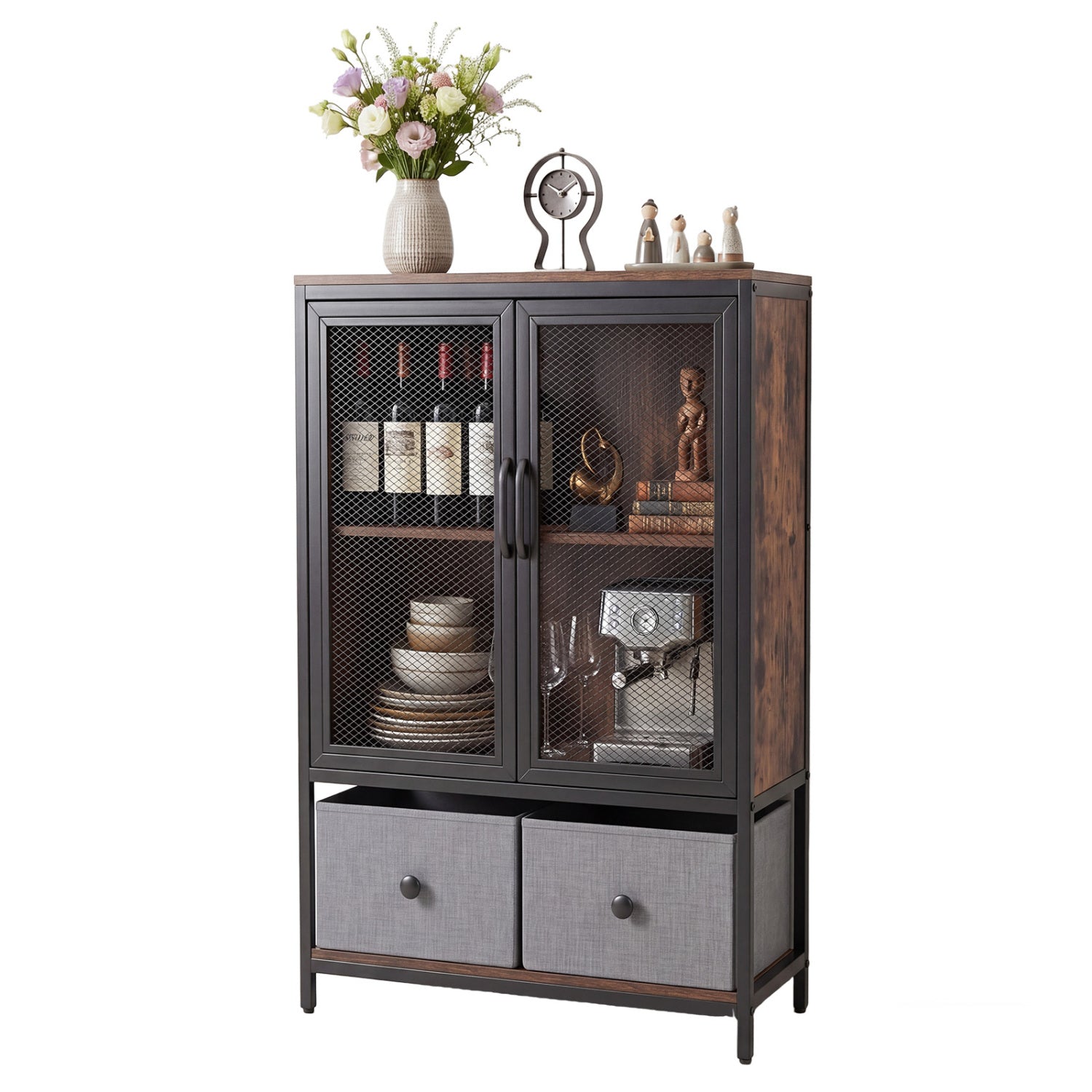 Industrial Coffee Bar Cabinet, 2-Tier Storage, Rustic Brown Cabinets & Chests Rustic Brown at Gallery Canada