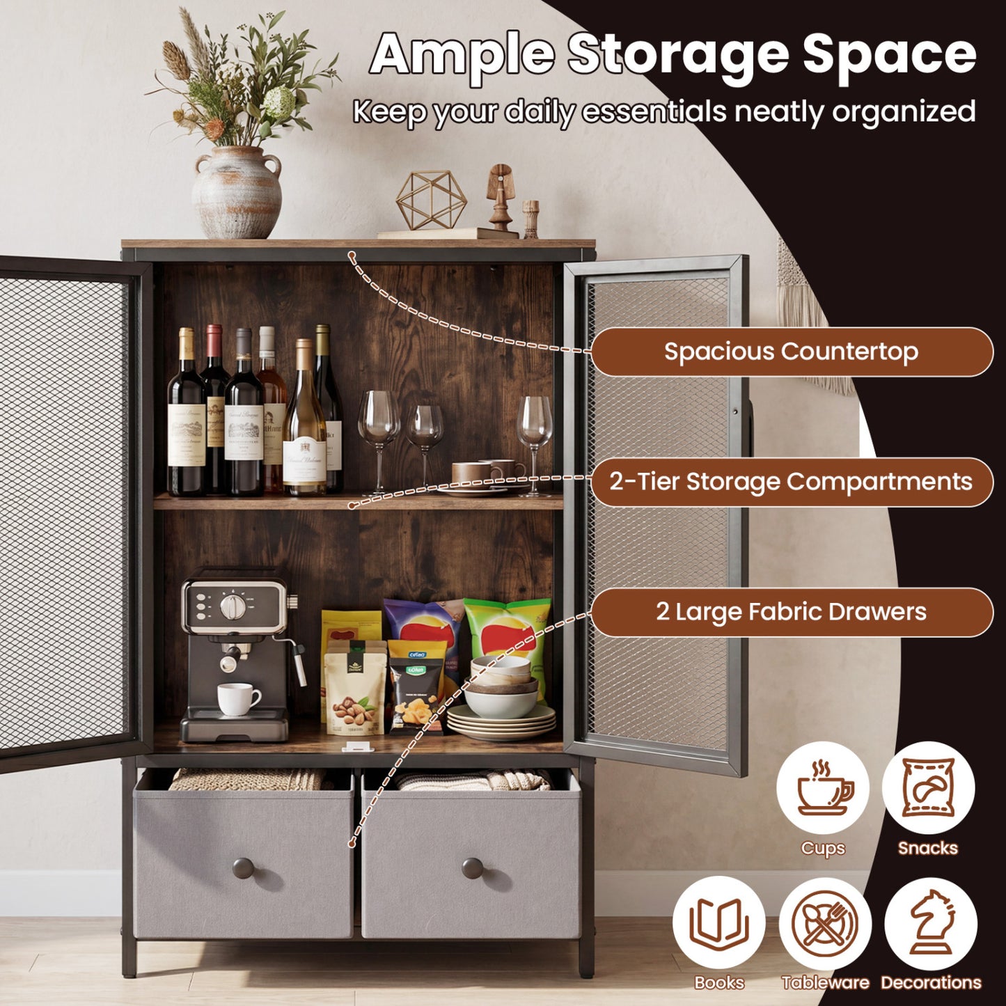 Industrial Coffee Bar Cabinet, 2-Tier Storage, Rustic Brown Cabinets & Chests at Gallery Canada
