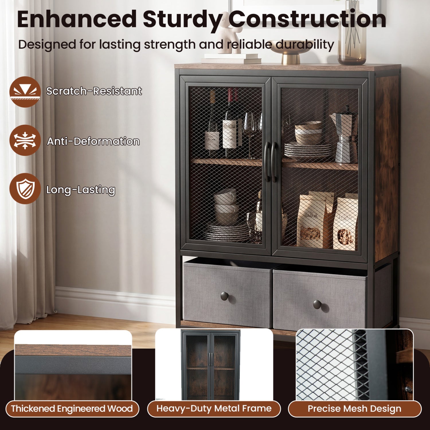 Industrial Coffee Bar Cabinet, 2-Tier Storage, Rustic Brown Cabinets & Chests at Gallery Canada
