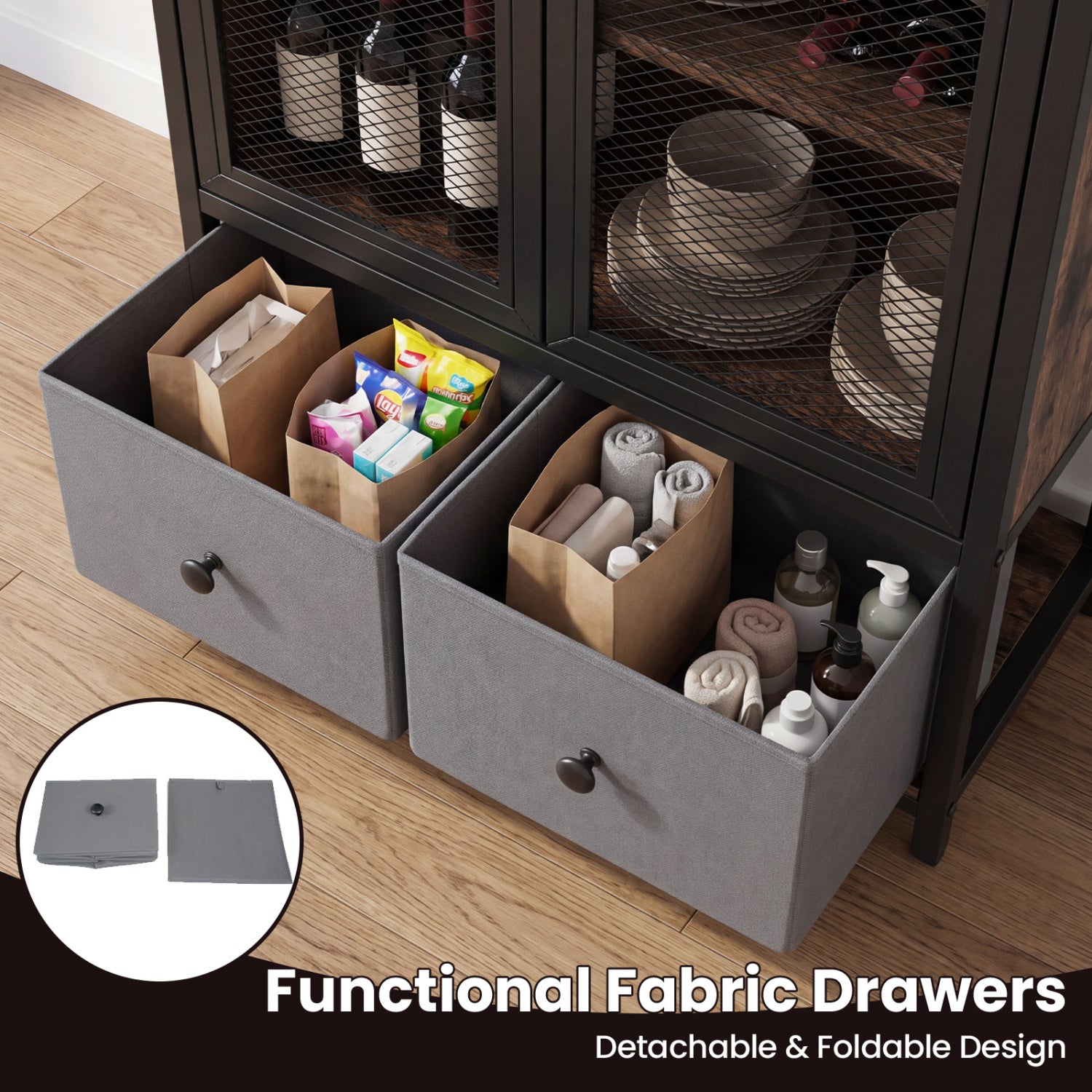 Industrial Coffee Bar Cabinet, 2-Tier Storage, Rustic Brown Cabinets & Chests at Gallery Canada