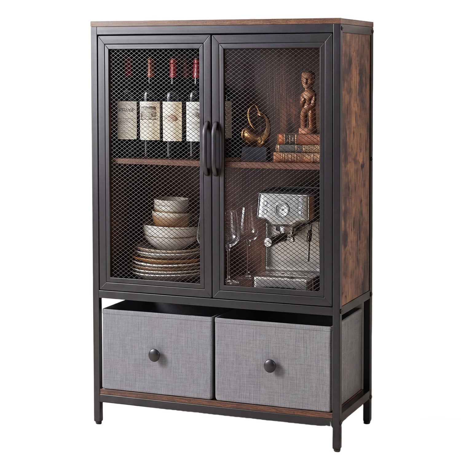 Industrial Coffee Bar Cabinet, 2-Tier Storage, Rustic Brown Cabinets & Chests at Gallery Canada