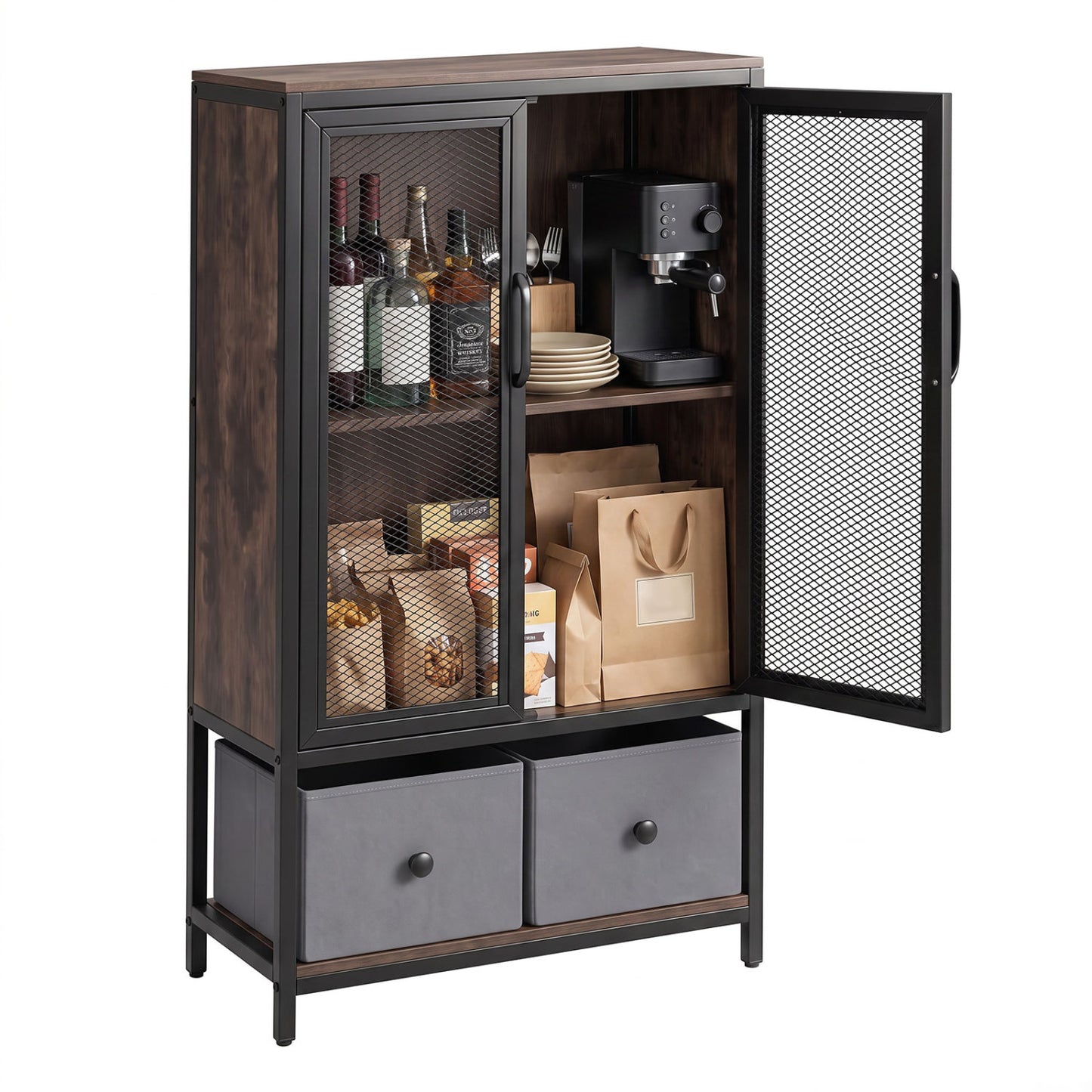 Industrial Coffee Bar Cabinet, 2-Tier Storage, Rustic Brown Cabinets & Chests Rustic Brown at Gallery Canada
