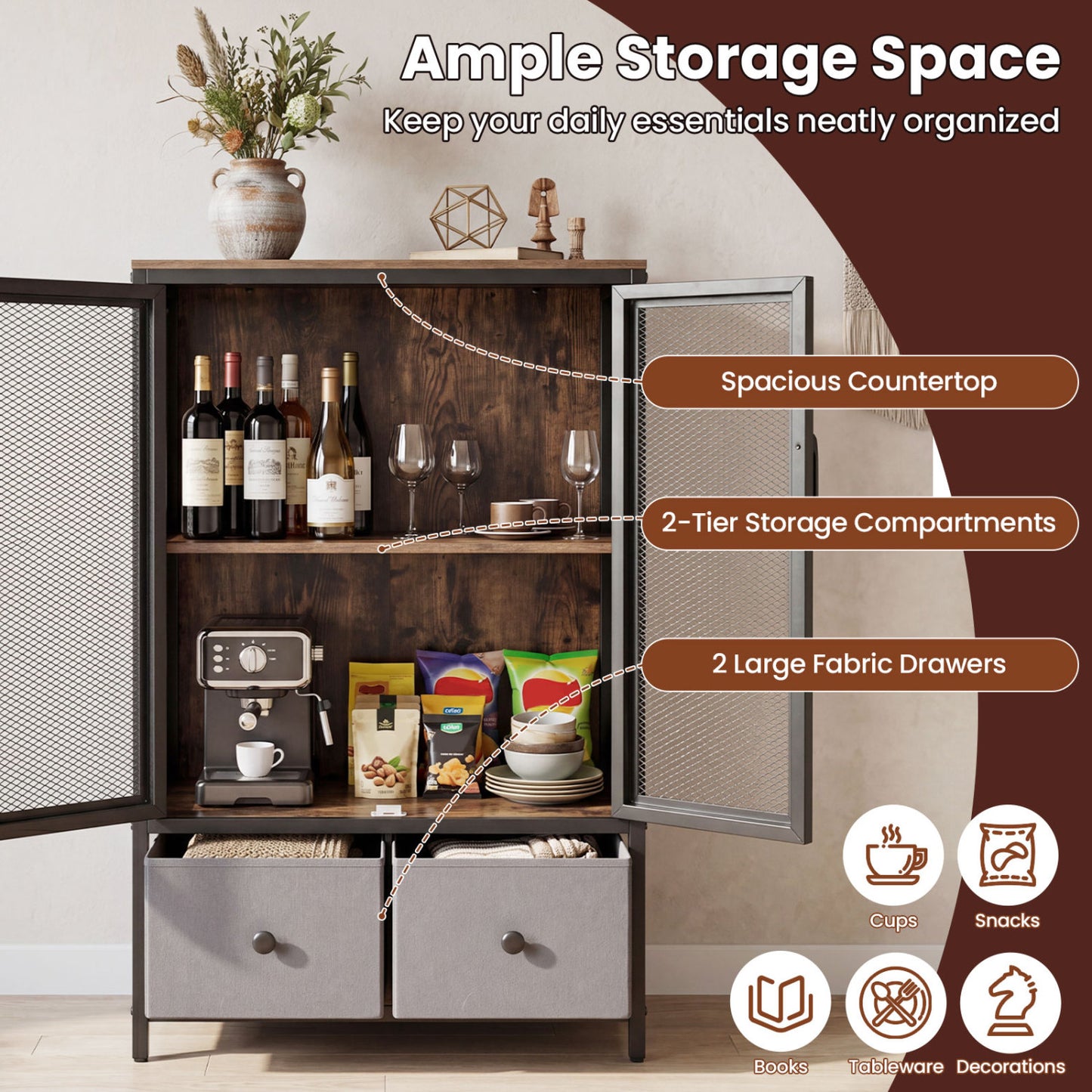 Industrial Coffee Bar Cabinet, 2-Tier Storage, Rustic Brown Cabinets & Chests at Gallery Canada
