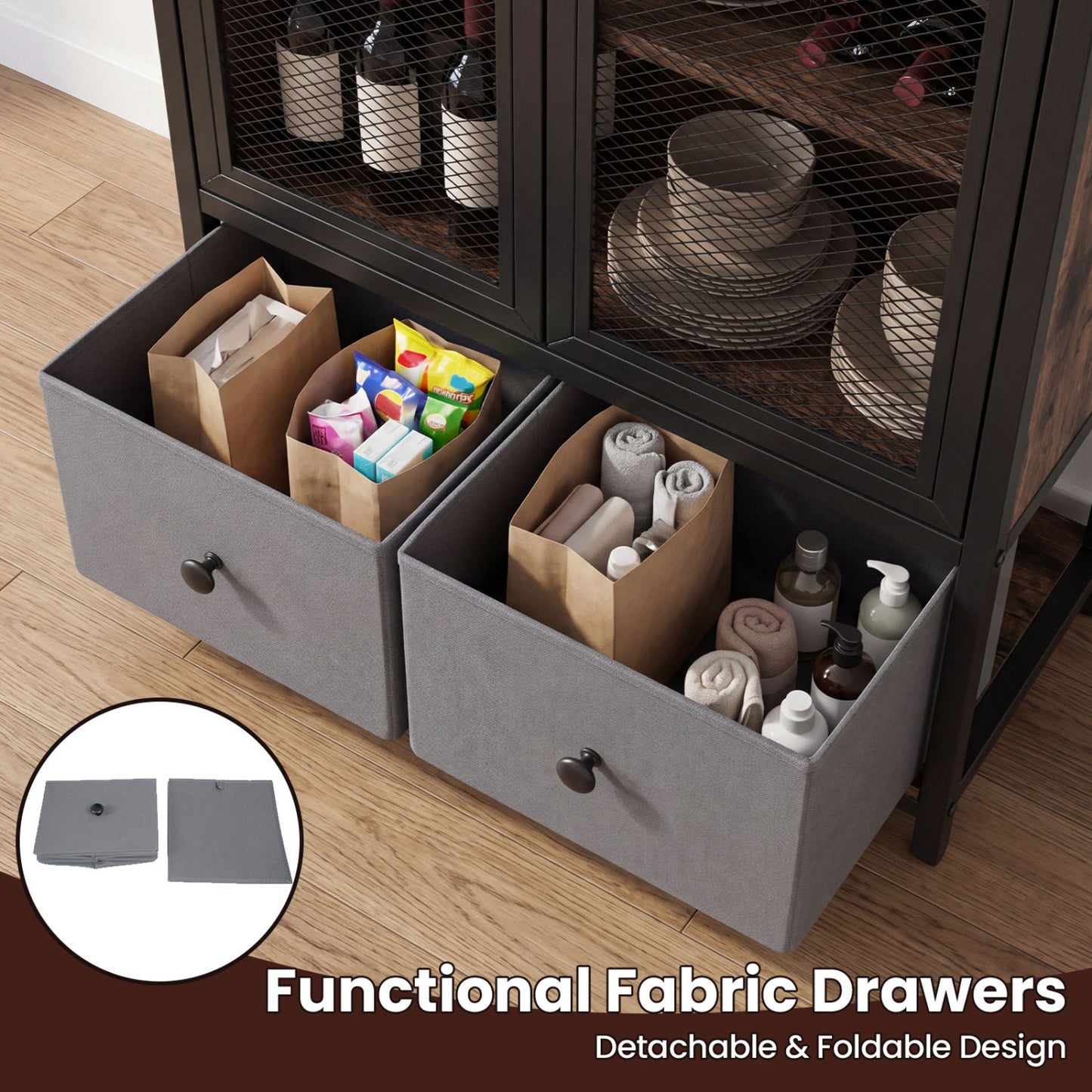 Industrial Coffee Bar Cabinet, 2-Tier Storage, Rustic Brown Cabinets & Chests at Gallery Canada