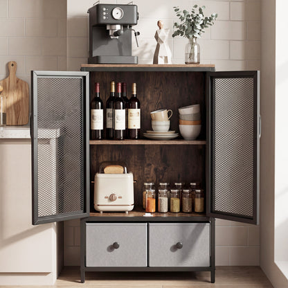 Industrial Coffee Bar Cabinet, 2-Tier Storage, Rustic Brown Cabinets & Chests at Gallery Canada