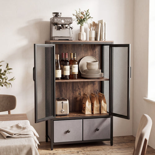 Industrial Coffee Bar Cabinet, 2-Tier Storage, Rustic Brown