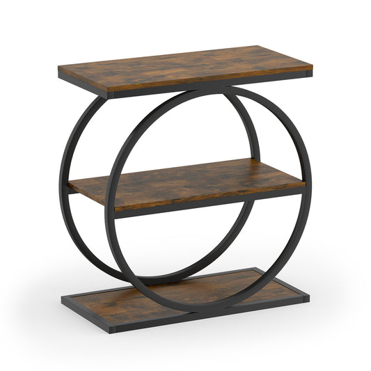 Industrial Faux Marble Side Table, Metal Frame, Rustic Brown End & Side Tables Rustic Brown at Gallery Canada