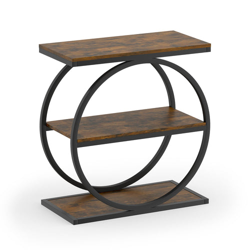 Faux Marble Side Table, Metal Frame Living Room, Rustic Brown