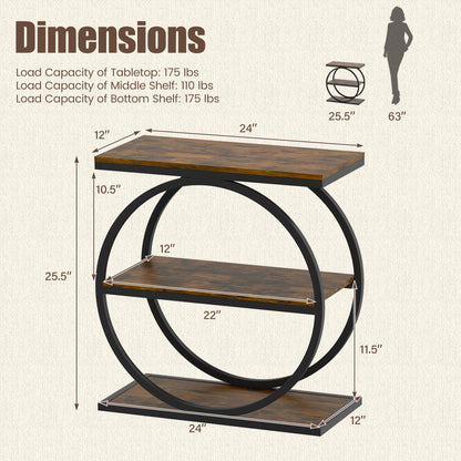 Industrial Faux Marble Side Table, Metal Frame, Rustic Brown