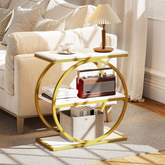 Faux Marble Side Table, Metal Frame, White End & Side Tables White at Gallery Canada
