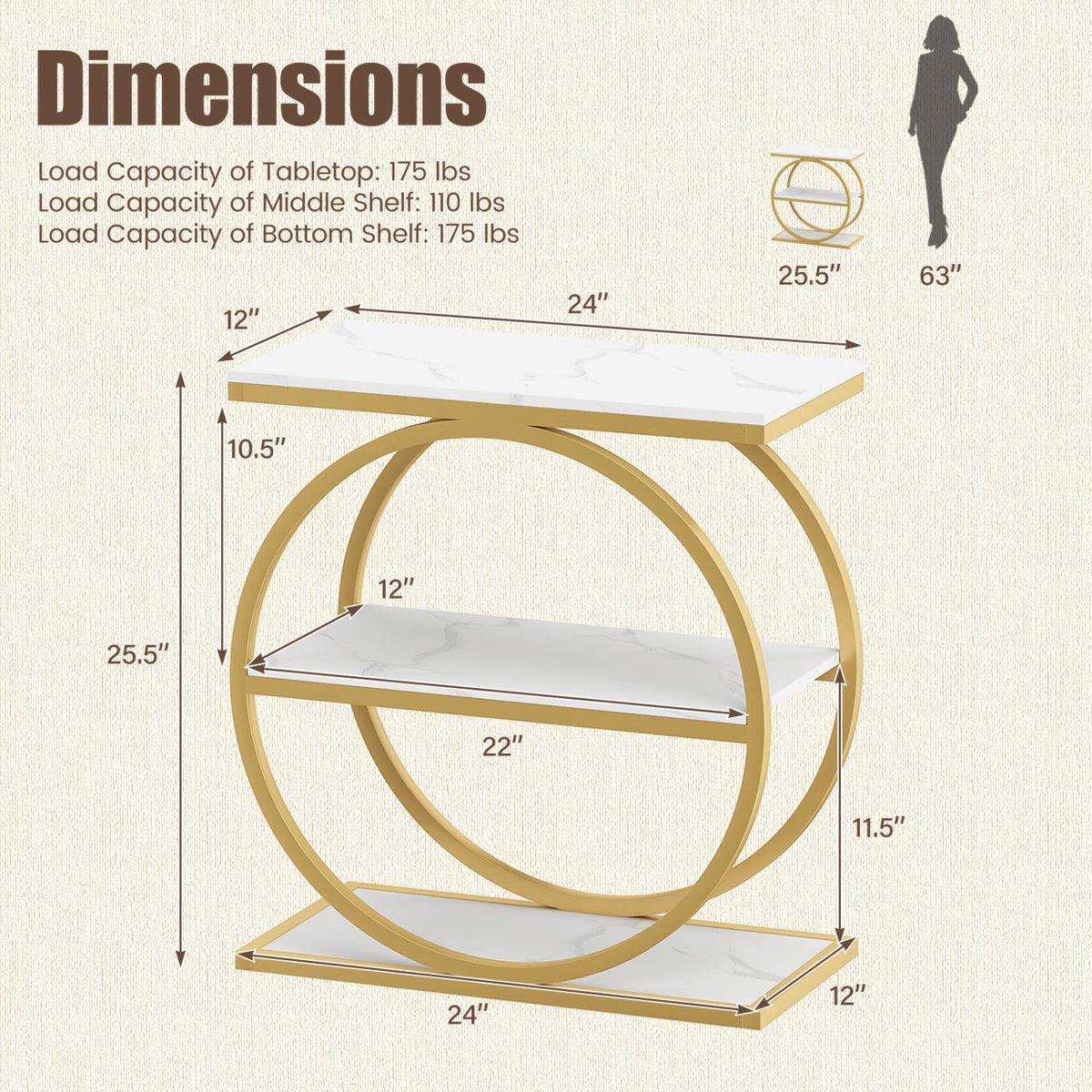 Faux Marble Side Table, Metal Frame, White