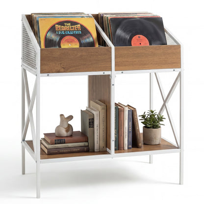 Industrial Magazine Books Record Holder Metal Frame, Natural