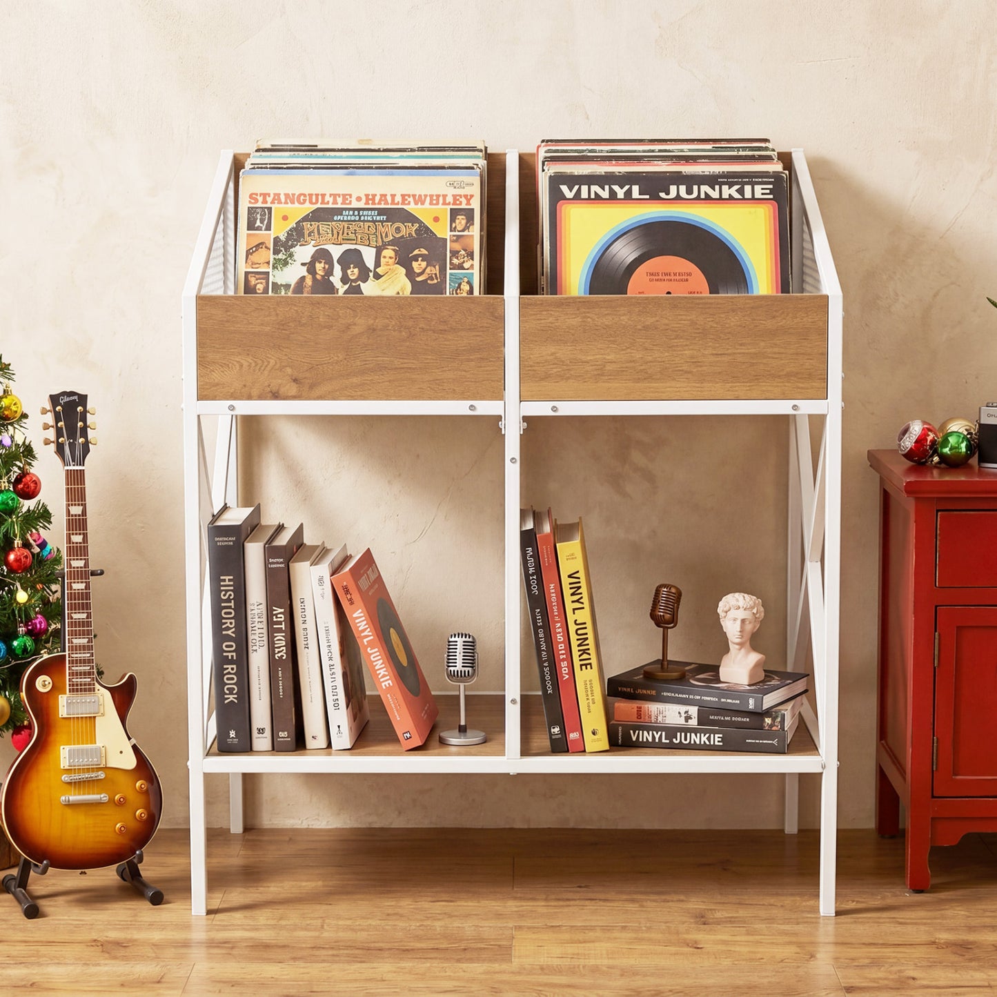 Industrial Magazine Books Record Holder Metal Frame, Natural