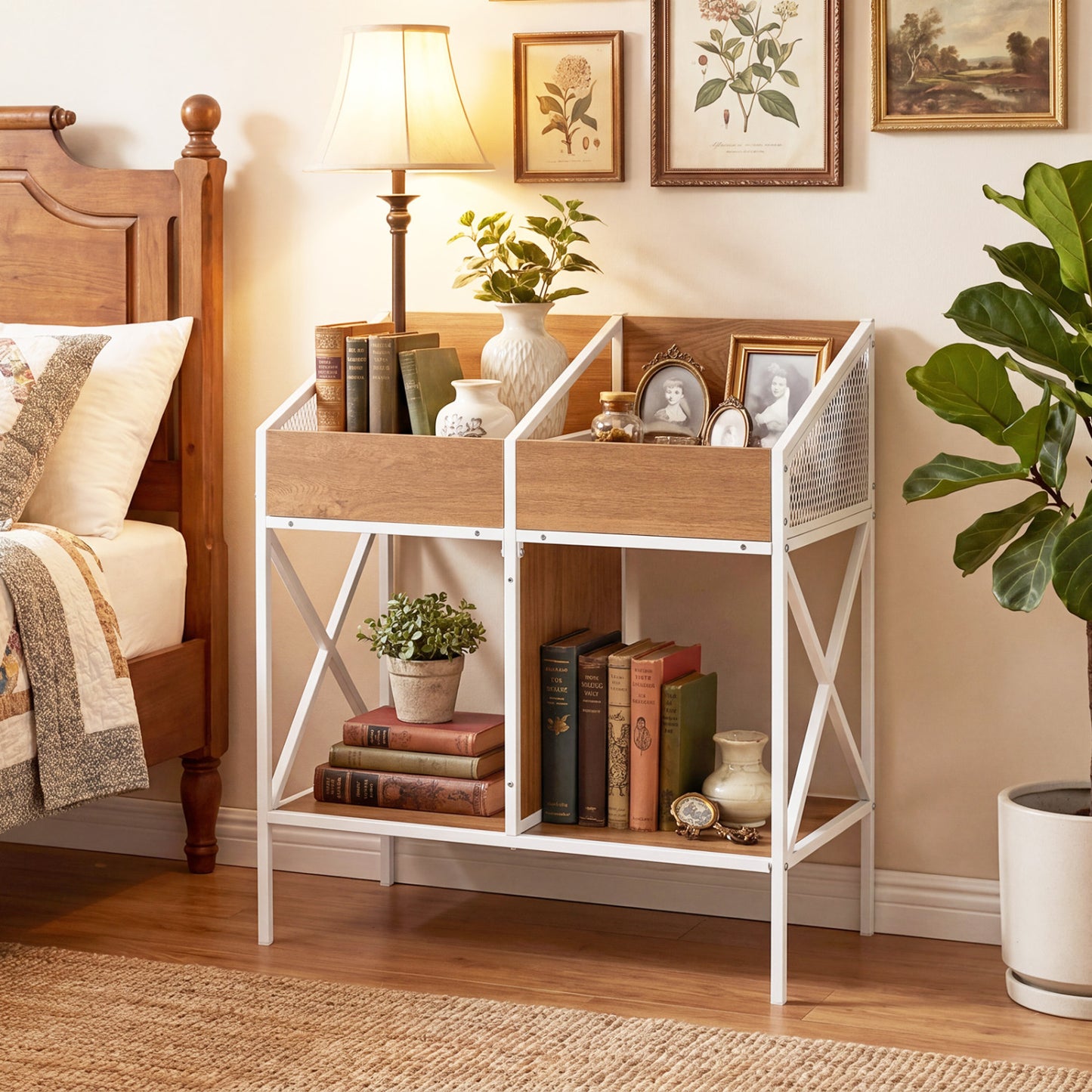 Industrial Magazine Books Record Holder Metal Frame, Natural
