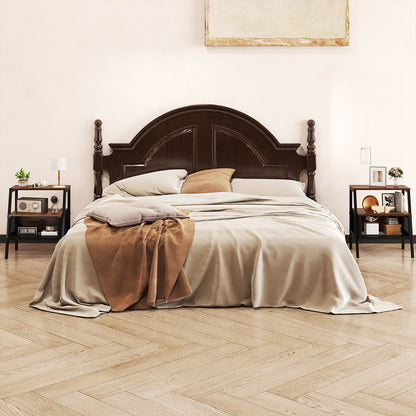 Industrial Nightstand 3-Tier End Table with 2 Open Shelves and Metal Mesh Compartment, Rustic Brown Nightstands at Gallery Canada