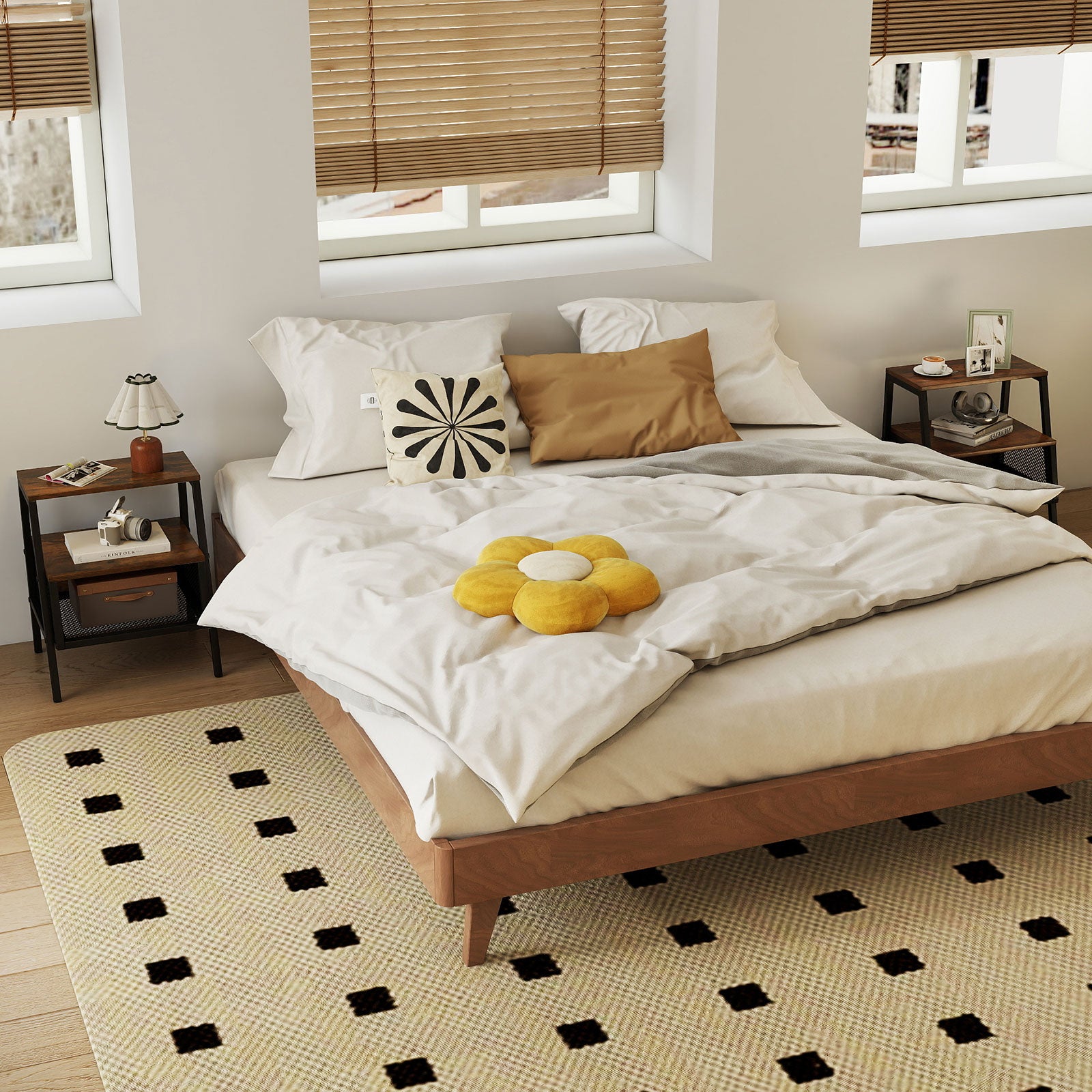 Industrial Nightstand 3-Tier End Table Set of 2 with 2 Open Shelves and Metal Mesh Compartment, Rustic Brown Nightstands at Gallery Canada