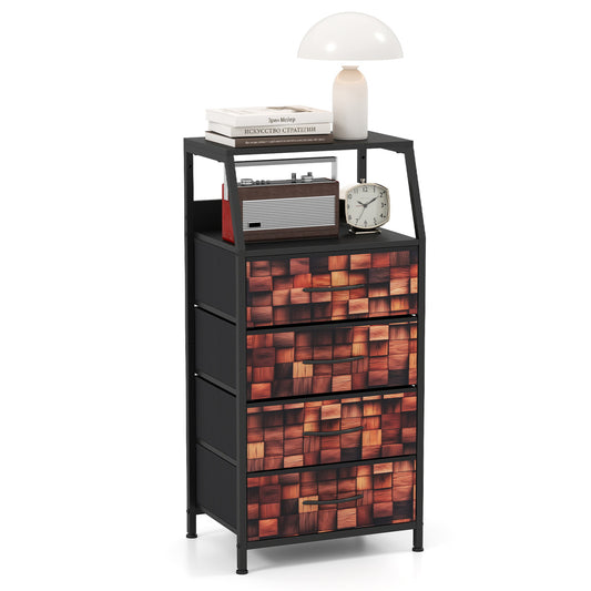 Industrial Nightstand, 4 Fabric Drawers, Metal Frame, Black & Brown Nightstands Black & Brown at Gallery Canada