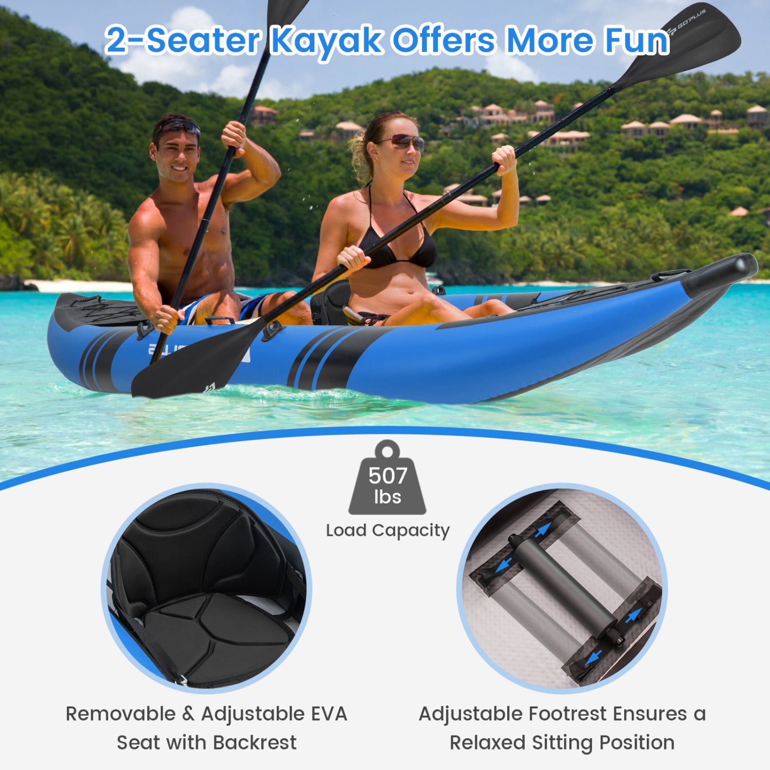 Inflatable 2-Person Kayak Set, With Aluminium Oars And Repair Kit, Blue Surfing at Gallery Canada