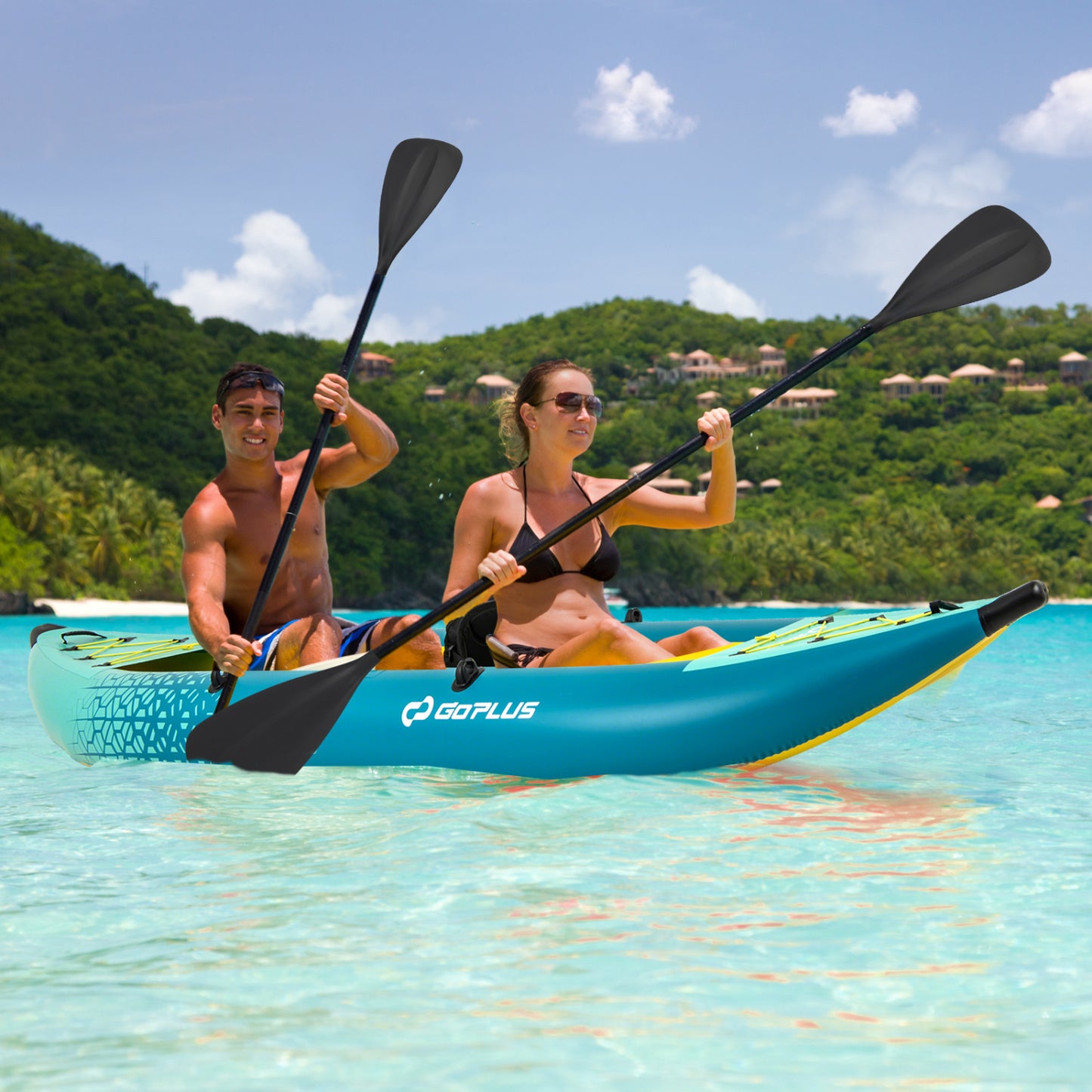 Inflatable 2-Person Kayak Set, With Aluminium Oars And Repair Kit, Green