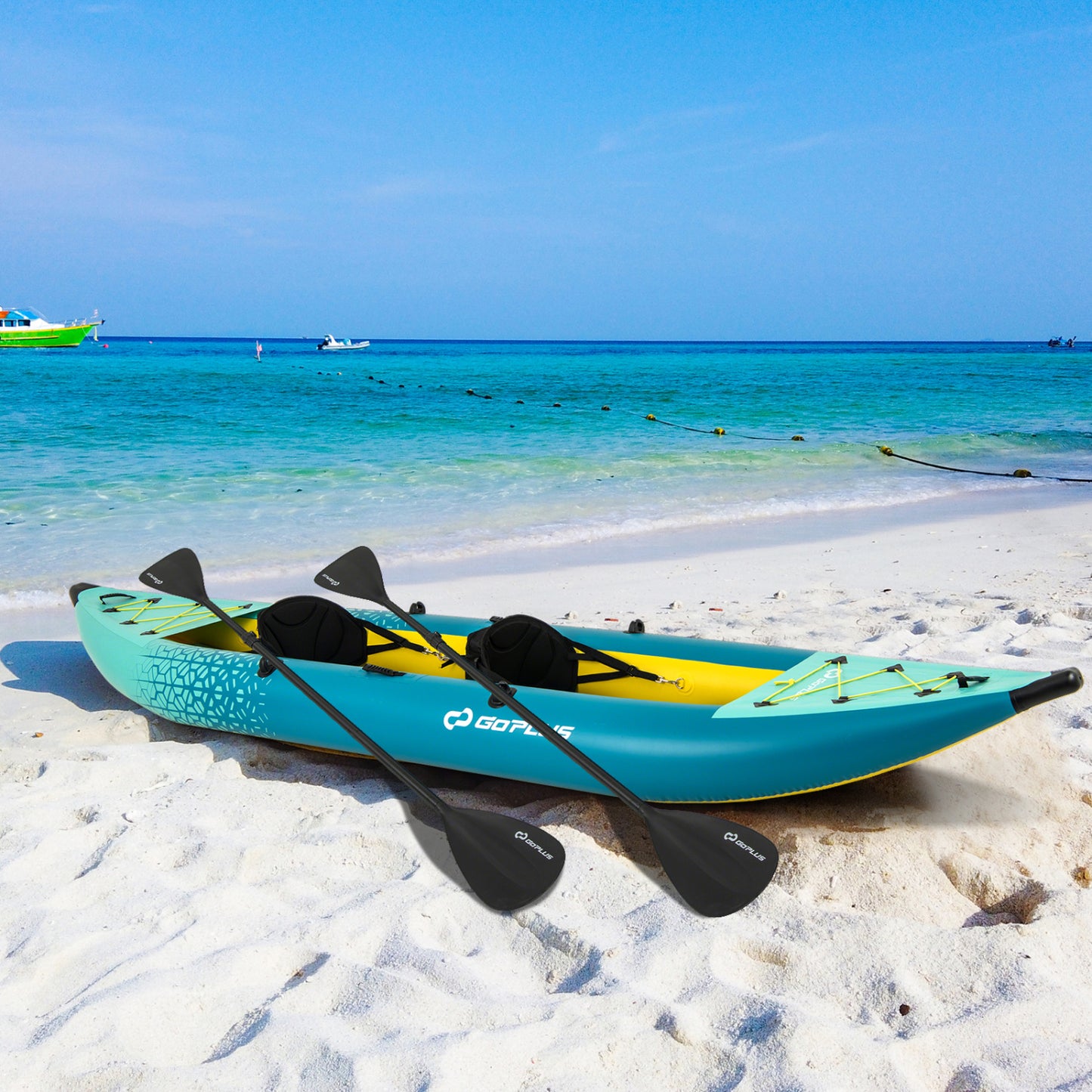 Inflatable 2-Person Kayak Set, With Aluminium Oars And Repair Kit, Green