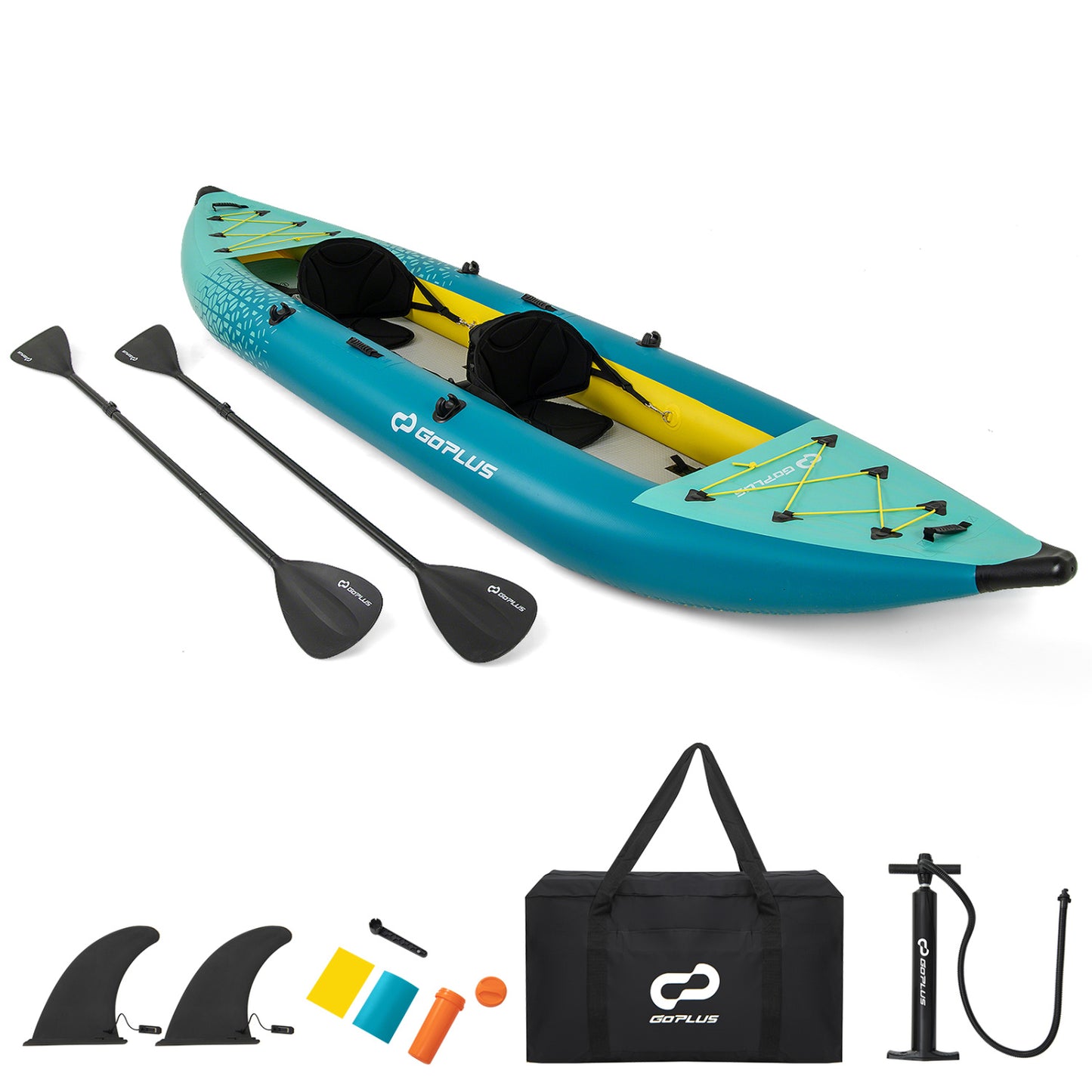 Inflatable 2-Person Kayak Set, With Aluminium Oars And Repair Kit, Green