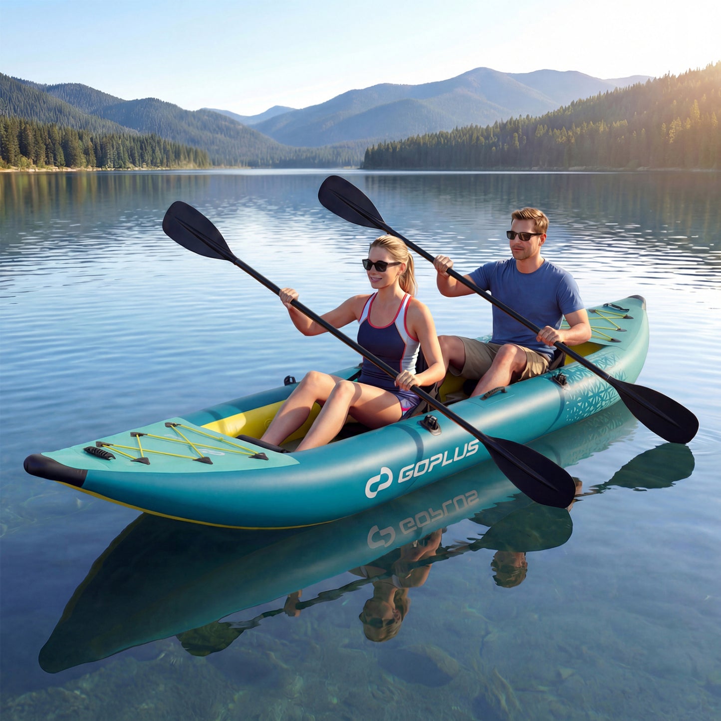 Inflatable 2-Person Kayak Set, With Aluminium Oars And Repair Kit, Green