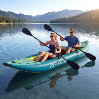Inflatable 2-Person Kayak Set, With Aluminium Oars And Repair Kit, Green