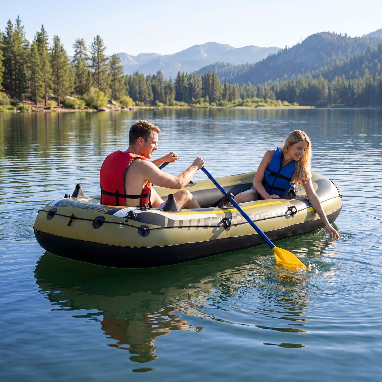Inflatable Boat 3-Person Fishing Raft Set with Oars and Pump, Green Water Sports at Gallery Canada