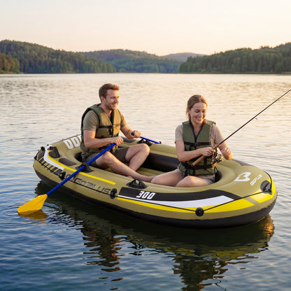 Inflatable Boat 3-Person Fishing Raft Set with Oars and Pump, Green Water Sports at Gallery Canada