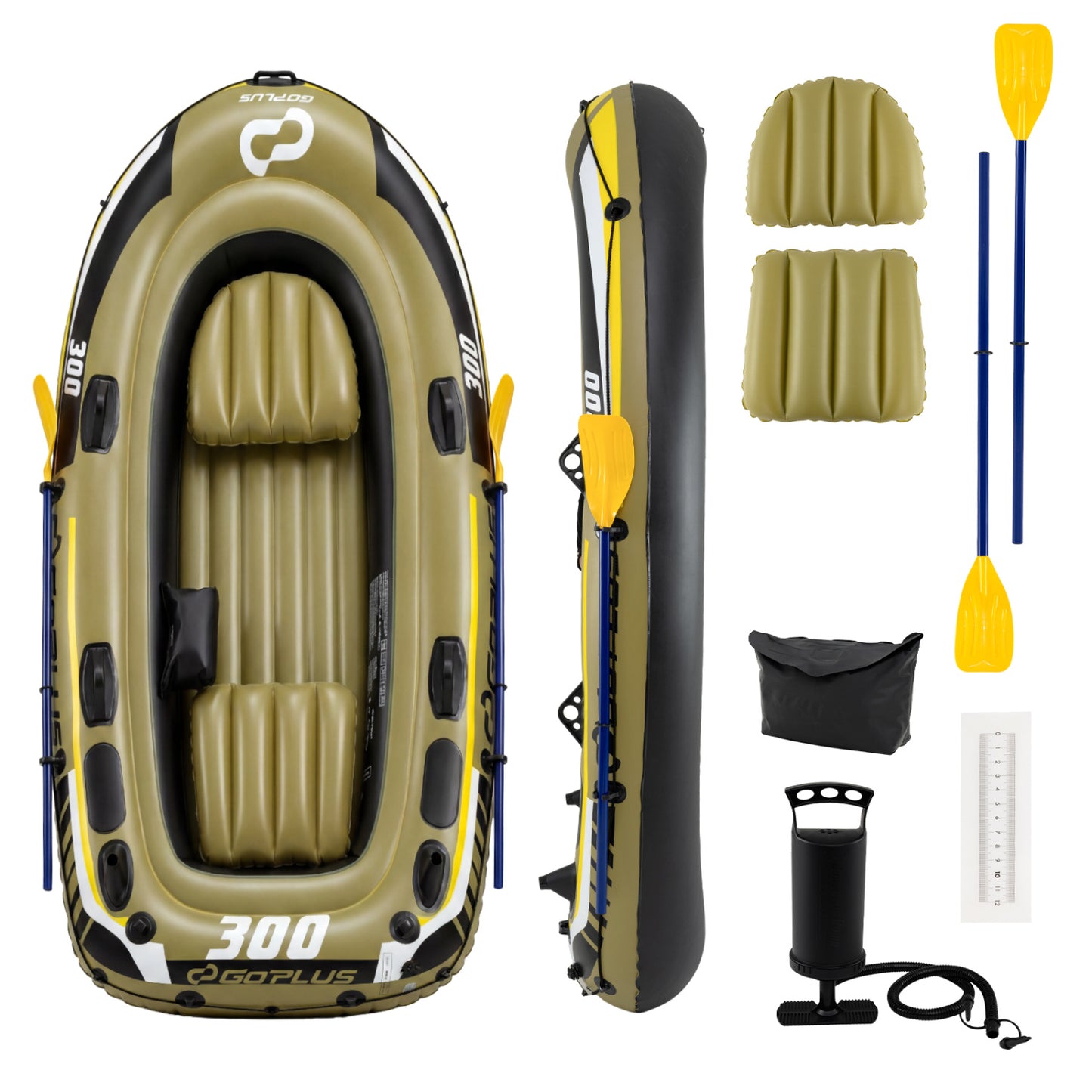 Inflatable Boat 3-Person Fishing Raft Set with Oars and Pump, Green Water Sports Green at Gallery Canada
